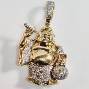 10KT Yellow Gold Diamond Iced Out Laughing Buddha Pendant Charm