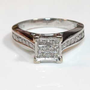 10KT Princess Cut Multi-Stone White gold Diamond Engagement Ring Size 8.5