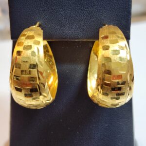 20KT Yellow Gold Texture Hoop Earrings