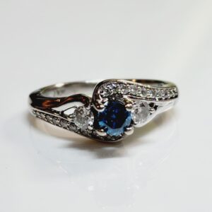 10K White Gold Blue Diamond Engagement Ring Size 5.5