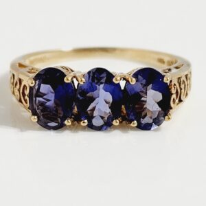 10K Yellow Gold Purple Blue Spinel Ring Size 8