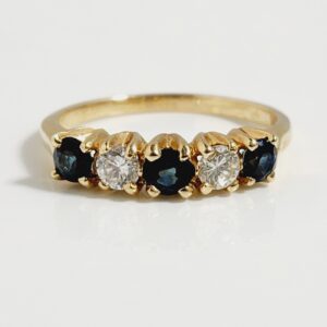14 Yellow Gold Diamond and Sapphire Ring Size 8