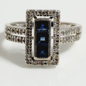14K White Gold Princess Cut Sapphires accented by Diamonds Size 7