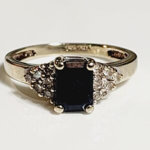 14KT White Gold Emerald Cut Sapphire Diamond Ring Size 6