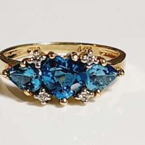 14KT Yellow Gold Heart Shape Blue Topaz Diamond Ring Size 6