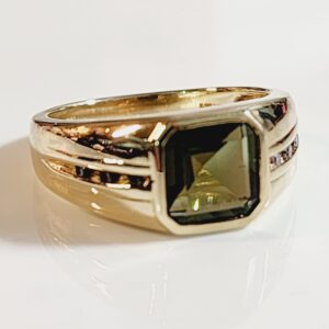 14KT Yellow Gold Green Sapphire Diamond Mens Ring Size 10