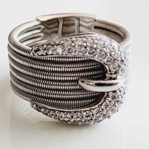 Sterling Silver Belt Ring Accented w/Cubic Zirconia Size 8