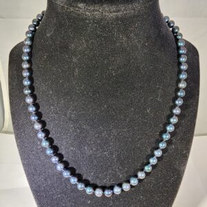 18″ Strand of Blue Pearls Attached with a 14KT Gold Clasp
