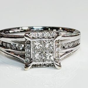 14kt White Gold, Princess Cut Diamonds with Halo Ring Size 7