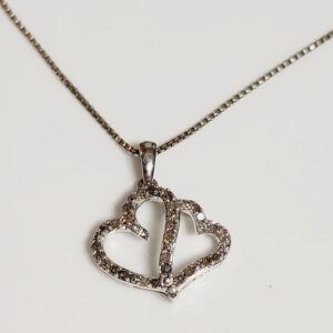 18″ Sterling Silver Heart Diamond Necklace