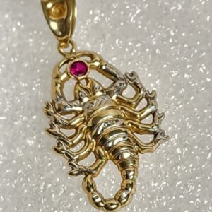 10KT Yellow Gold Scorpion Pendant Accented with Ruby Stone