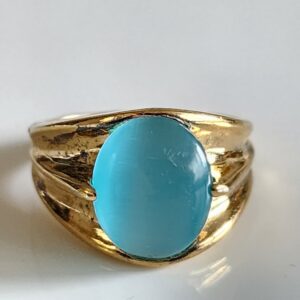 Sterling Silver Goldtone Aqua Cateye Ring Size 7