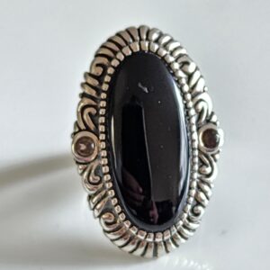 Sterling Silver Large Black Onyx Ring Size 7