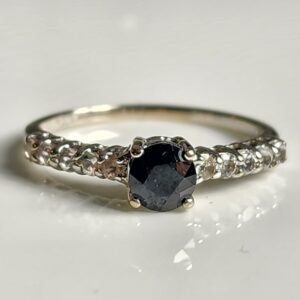14KT White Gold Black Diamond Engagement Ring with Accent Diamonds Size 6.5