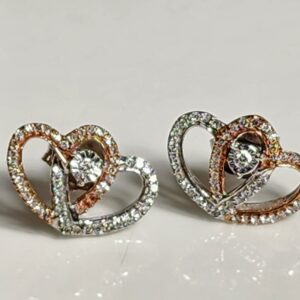 10KT White Gold/ Rose Gold Diamond Heart Shaped Post Earrings