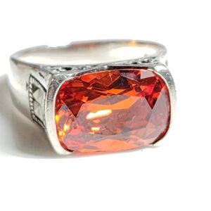 Sterling Silver Orange Gemstone Accented with Marcasite Size 8