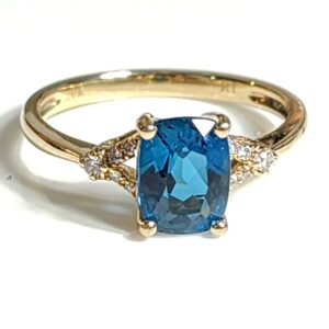 10KT Yellow Gold London Blue Topaz Radiant Cut Diamond Ring