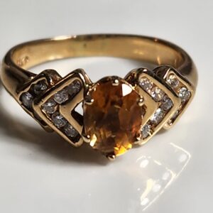 14KT Yellow Gold Citrine Diamond Ring Size 5.5