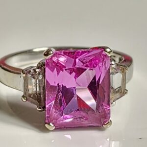 14kt White Gold Radiant Pink Tourmaline and accented with Quartz Size 7
