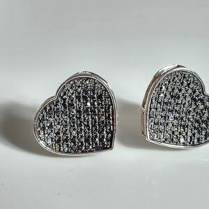 10kt White Gold Black Diamond Heart Shaped Earrings