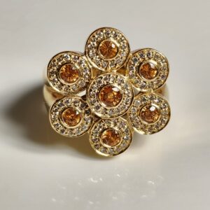 14KT Yellow Gold Citrine Haloed w/ Diamonds Womans Cocktail Ring Size 7.5