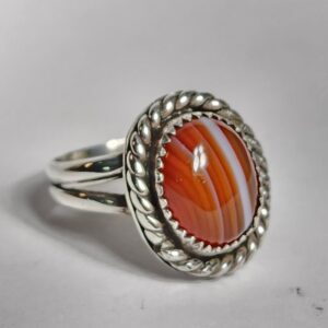 Sterling Silver Agate Stone Ring Size 6.5