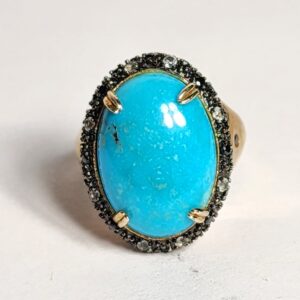 Sterling Silver Turquoise Cabochon, Accented with Cubic Zirconia Size 7.5