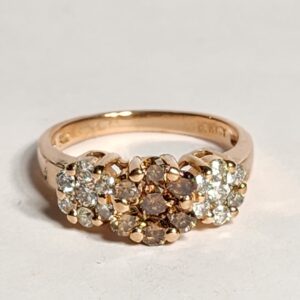 14KT Rose Gold Chocolate and Vanilla Flower Diamond Ring Size 7