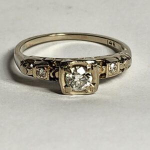 14KT White Gold Vintage Mine Cut Diamond Engagement Ring Size 6.5