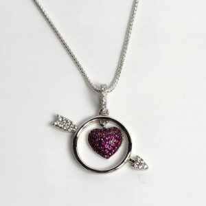 18″ Sterling Silver Heart w/ Arrow Crystal Pendant Necklace
