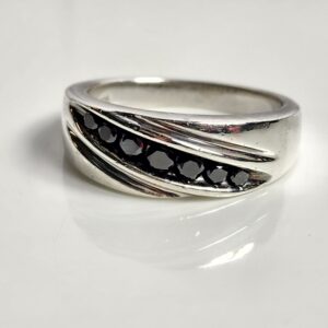 Sterling Silver Mens Black Stone Ring Size 11