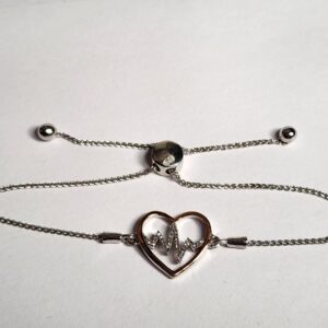 Sterling Silver Heartbeat Bracelet accented with Diamonds Adjustable