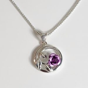 16″ Sterling Silver Purple Rose Necklace Chain