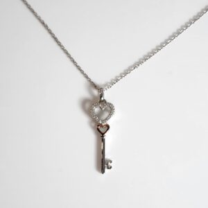 18″ Sterling Silver Diamond Key Necklace