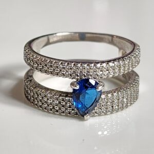 Sterling Silver Double Band Sapphire with Cubic Zirconia accents Size 7.5
