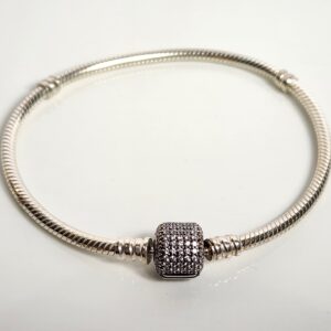 Sterling Silver Pandora 7 1/2″ Charm Bracelet with Pave Stone Clasp
