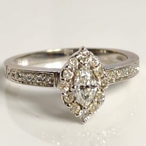 14KT White Gold Marquise Cut with Halo Engagement Ring Size 7