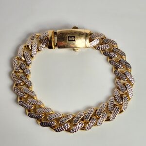 10KT Yellow Gold Diamond Cut Cuban Link Mens Bracelet
