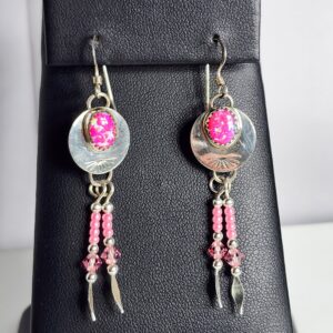 Sterling Silver Pink Stone Dangle Earrings accented with Beads