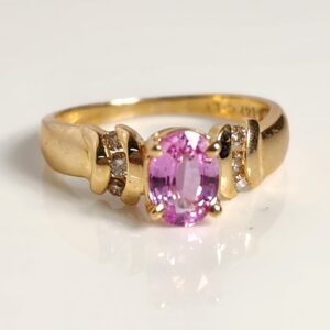 14KT Yellow Gold Pink Sapphire Diamond Ring Size 6