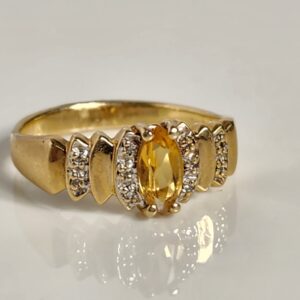 14KT Yellow Gold Marquise Cut Citrine Diamond Ring Size 8