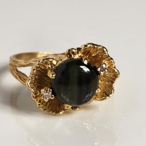 14KT Yellow Gold Labradorite accented with Diamonds Size 8