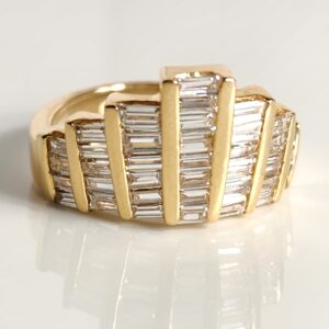 14KT Yellow Gold with Baguette Diamonds Crown Statement Ring Size 7