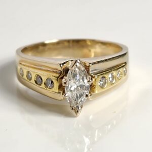 10KT Yellow Gold Solitaire Marquise with accents Engagement Ring Size 8.5