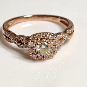 14KT Rose Gold Diamond accented with Diamond Halo Engagement Ring Size 7
