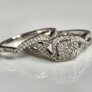 10KT White Gold Diamond Wedding Set Rings Size 7