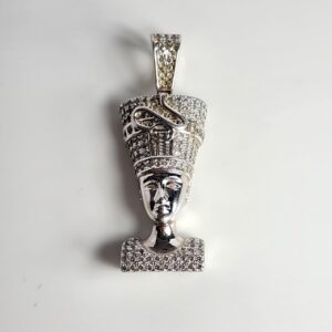 Sterling Silver Nefertiti Egyptian Queen Pendant accented with Cubic Zirconia
