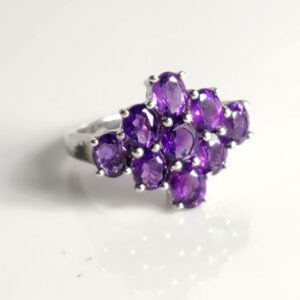 Sterling Silver Amethyst Cluster Ring Size 6