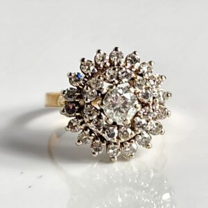 10KT Yellow Gold Diamond Cluster Flower Shaped Cocktail Ring Size 6