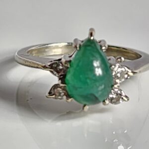 14KT White Gold Pear shaped Aventurine with accent Diamonds Ring Size 6